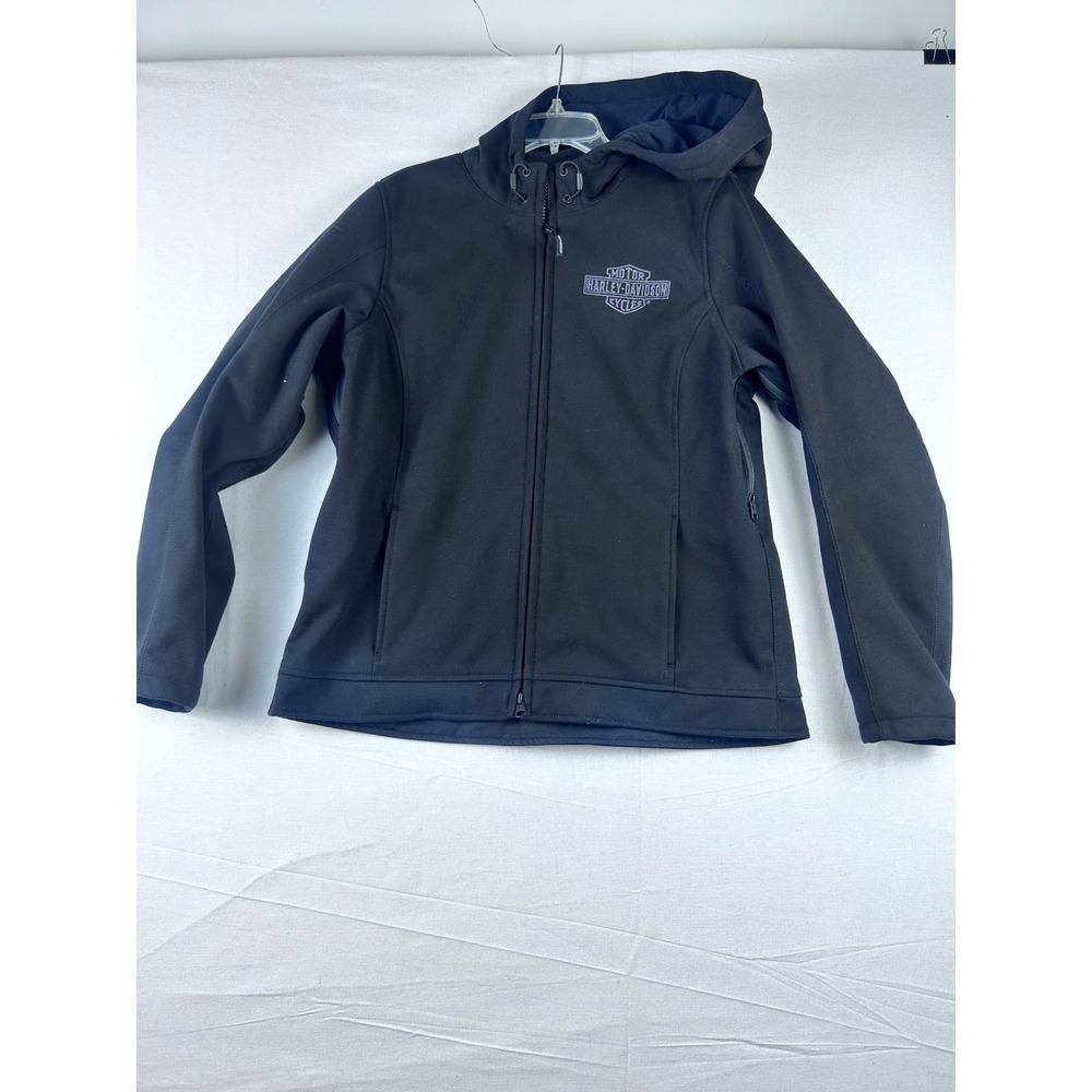 Harley-Davidson Womens Black Softshell Full Zip Hooded Jacket Embroidered Logo L